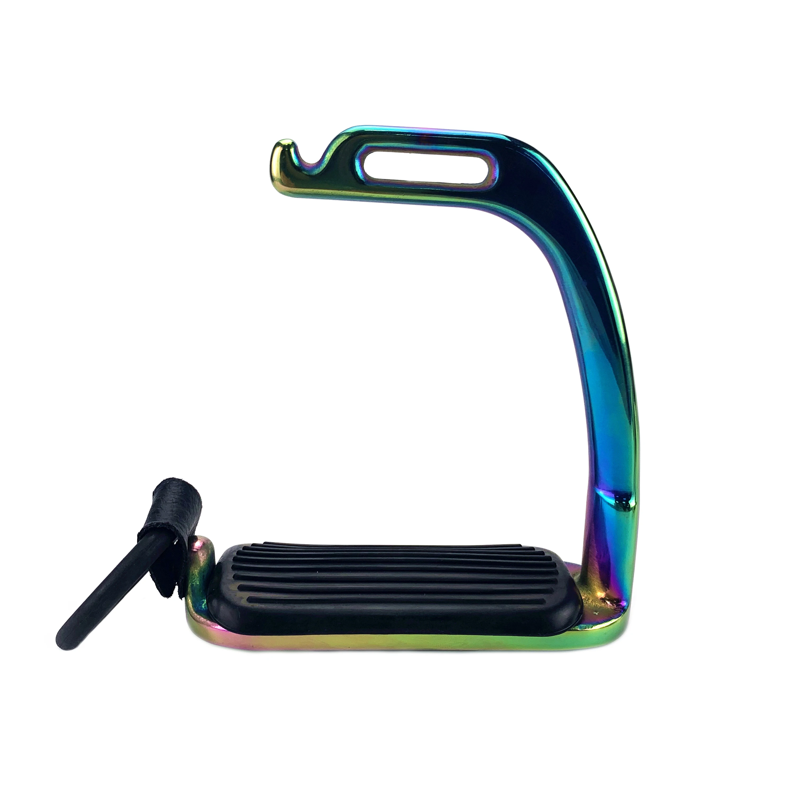 
Rainbow Horse Riding Stirrups with Rubber Ring and Leather Strap Colored Peacock Safety Stirrups 