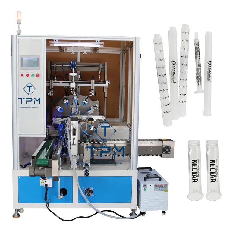 Automatic single color cosmetic round tube syringe silk screen printer printing machine