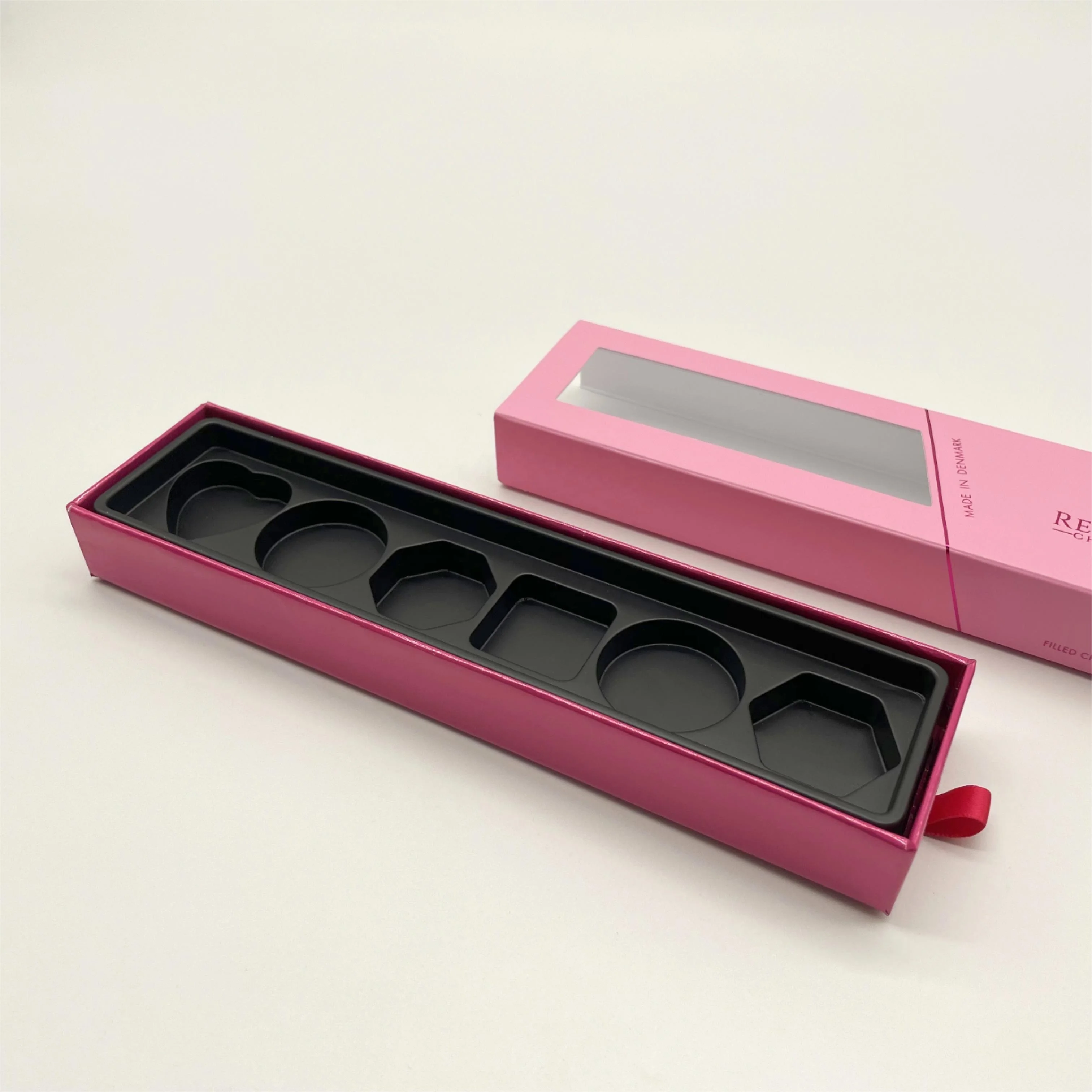 High-quality Rectangle Handmade Chocolate Box Custom Luxury Pink Bonbon Packaging Chocolate Gift Box with PET Tray