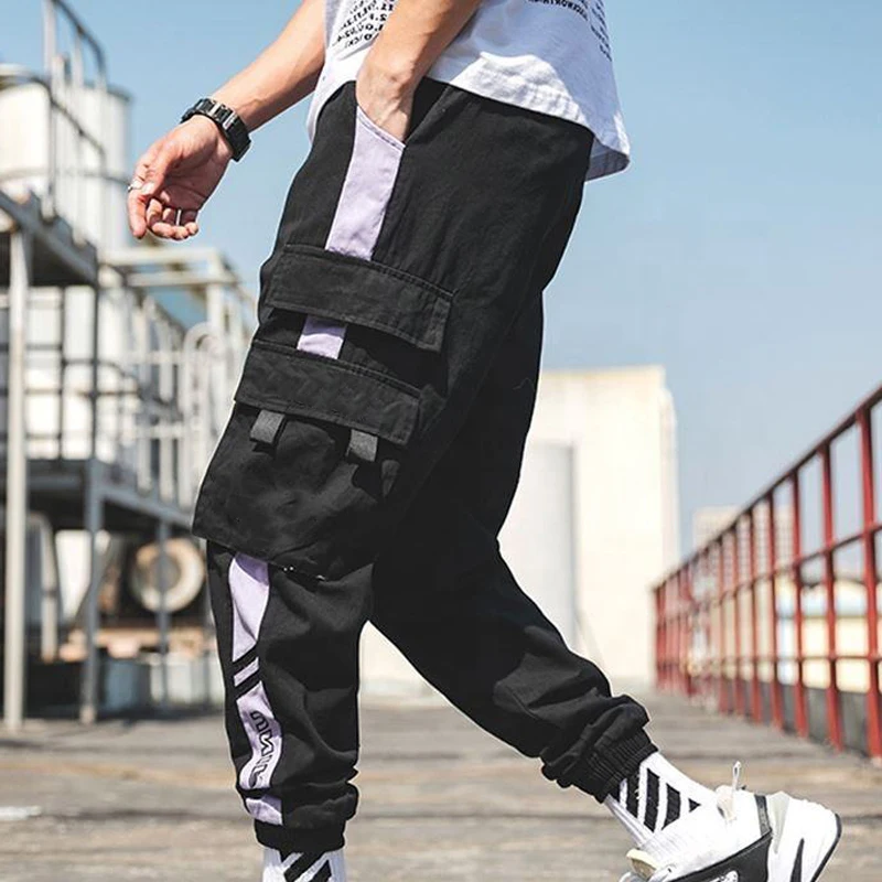 Hip Hop Cargo Pants Men Streetwear Fashion Male Elastic Waist Pant Trousers Cotton Black Joggers For Men