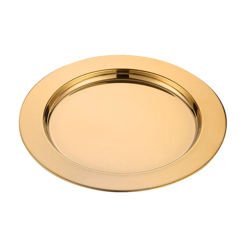 Wholesale Kitchen Home Hotel Dinner Plate Dishes Gold Food Charger Plates Decorative Stainless Steel Round Plate For Wedding