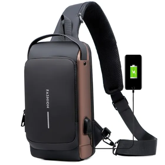 Hot Sale Amazon new fashion waterproof chest bag USB men Crossbody Sling Bag Men Crossbody Bag For Men