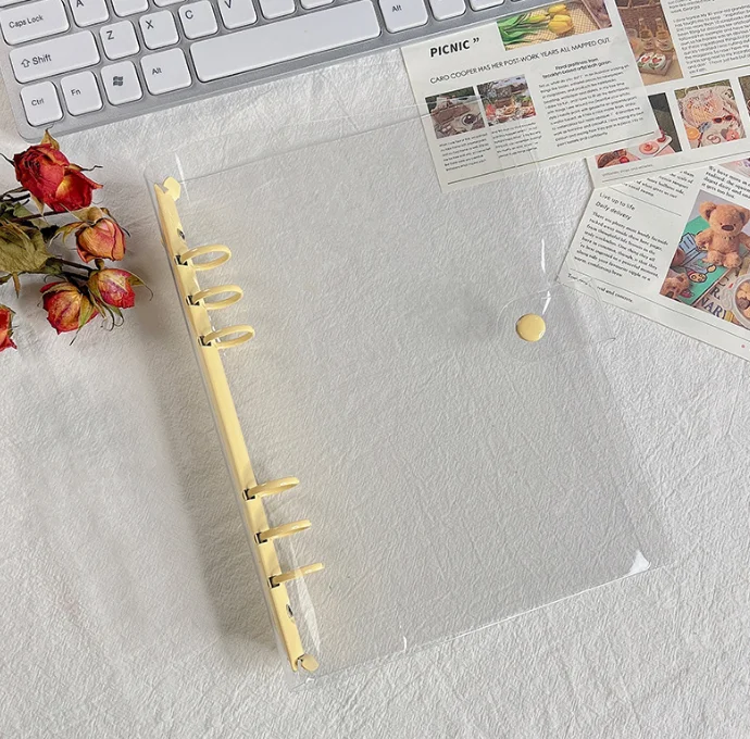 Transparent Colorful A5 Binder with 6 Ring PVC O Shaped Metal Ring Clip A6 Notebook Folder Paper Material