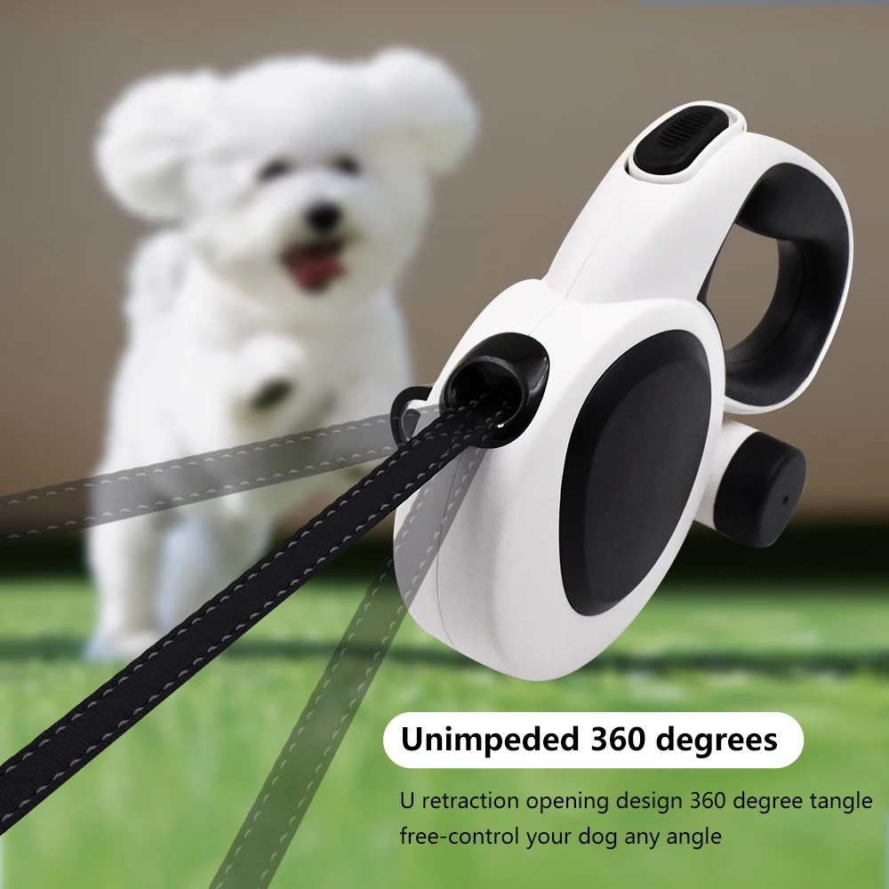 Support customized logo luxury pet walking automatic leash retractable dog Poop Dispenser leash With LED lights