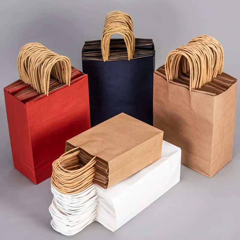Customized printing eco friendly boutique retail gift party fashion shopping kraft paper tote handbag with cotton rope handles