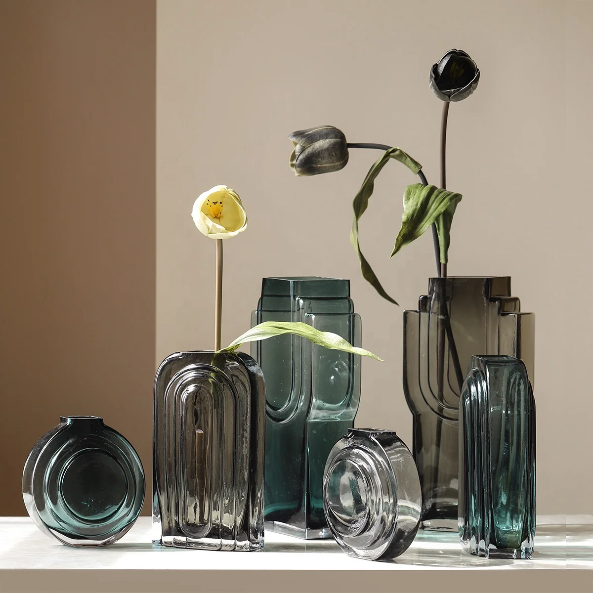 Bixuan Mouth-blown Art Glass Vase Novelty Wine Bottle Shape Modern Design Table Decor Centerpiece Solid Color Flower Vases