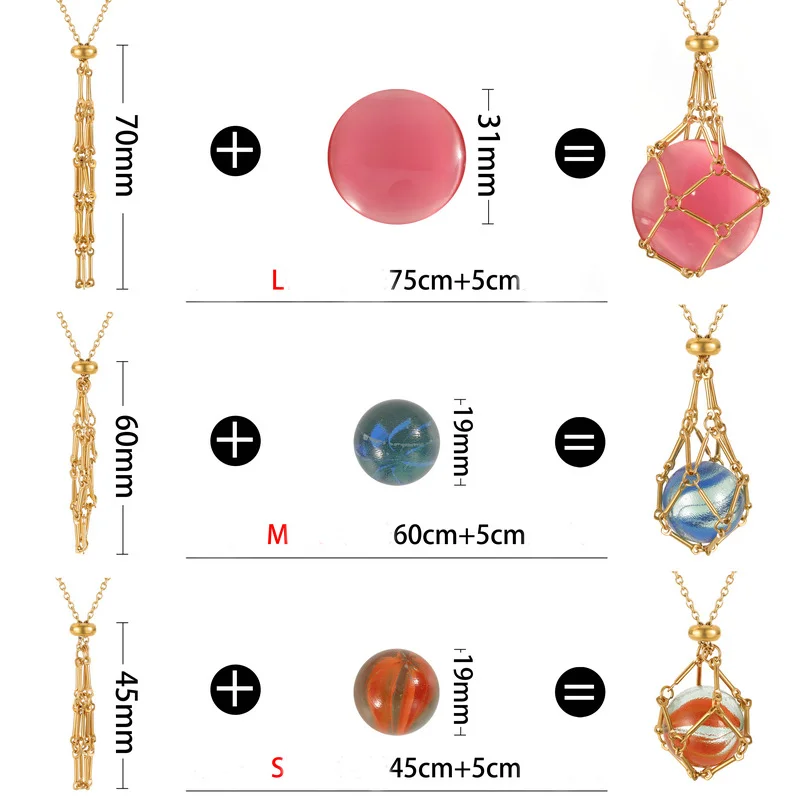 Wholesale stainless steel mesh chain necklace Silver/gold string bag necklace Natural crystal mesh bamboo necklace