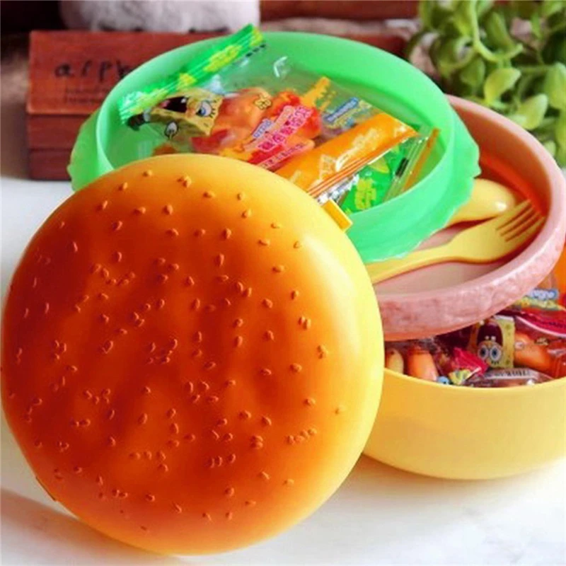  Новый милый двухуровневый Ланч-бокс для гамбургеров Bento детский школьный контейнер еды набор посуды с вилкой