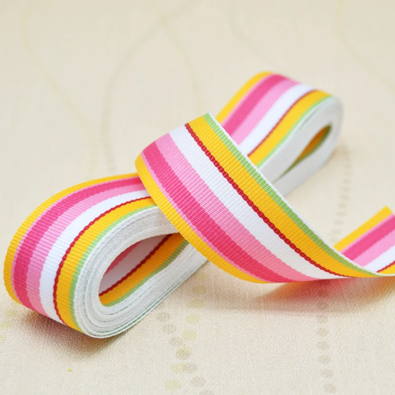 Gordon Ribbons Wholesale Stock Colorful Stripe Ribbon Roll Custom Rainbow Stripe Ribbons 38MM Gift Wrapping Webbing