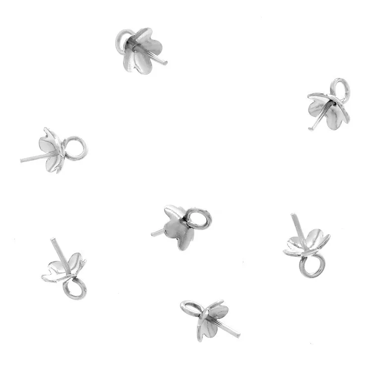 5 Styles Stainless Steel Flower Bead Caps Eye Pin Cup Peg Bails Pearl Holder Pendant Connectors For Jewelry Making Accessories