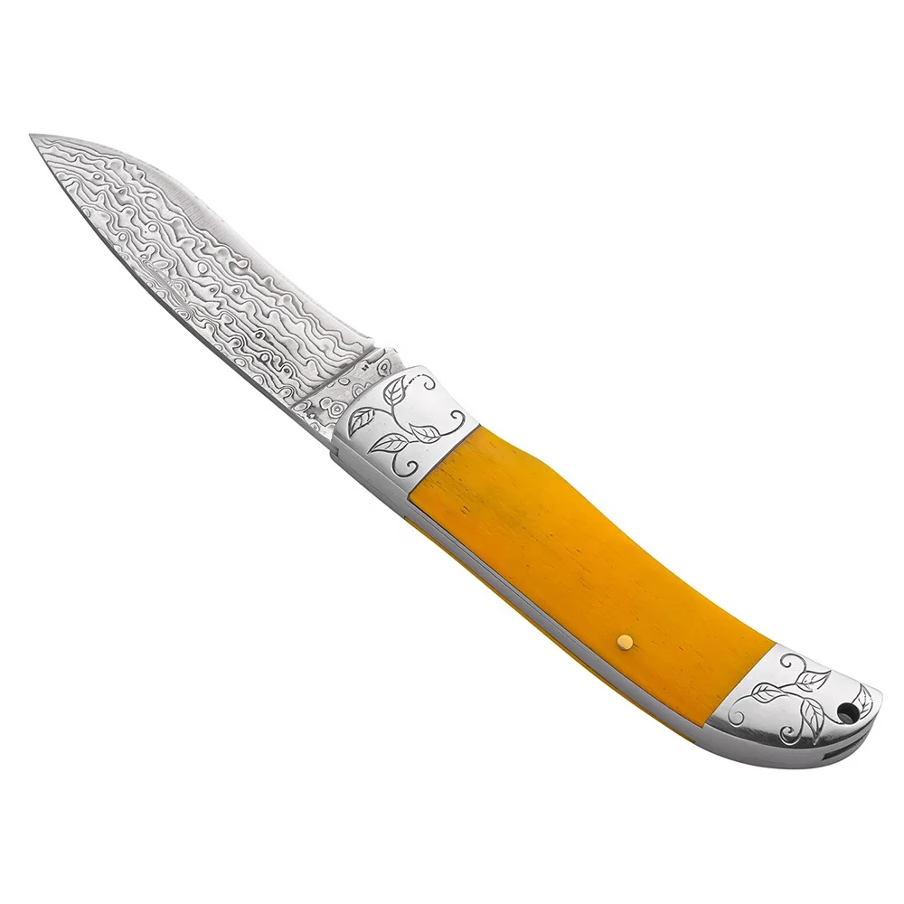 Wholesale Damascus Steel Folding EDC Knife Bone Handle Camping Survival Pocket Knife