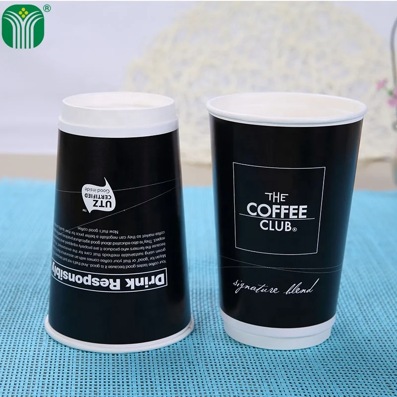 custom logo printed 16oz coffee paper cup with lid and straw