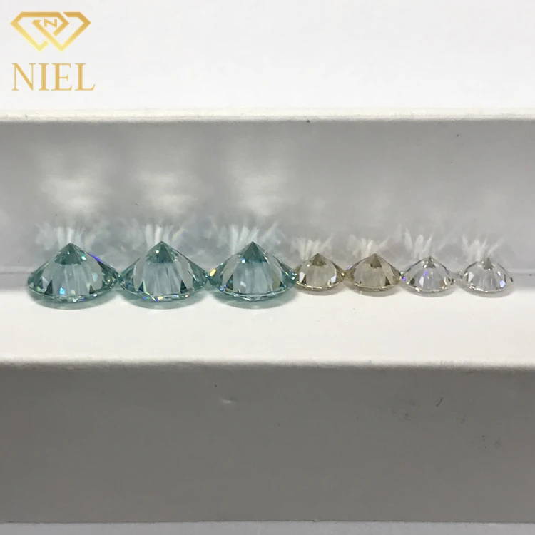 Champagne Blue Synthetic (lab Created) Round Brilliant Cut Color Play or Fire Precis Pedras Moissanite