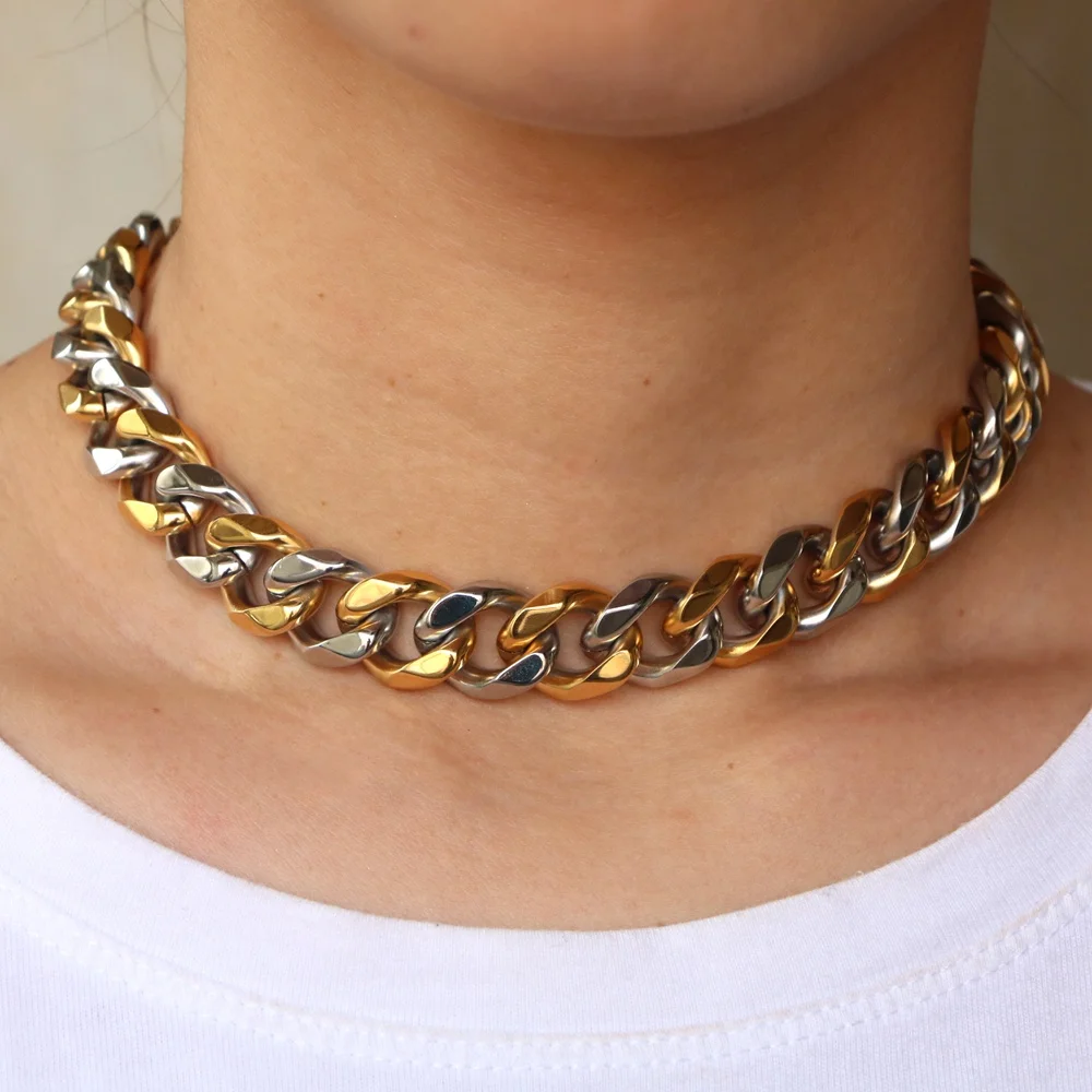 Mister Jewelry Stainless Steel 316l Mixed Color Gold Cuban Link Chain for Women and Men