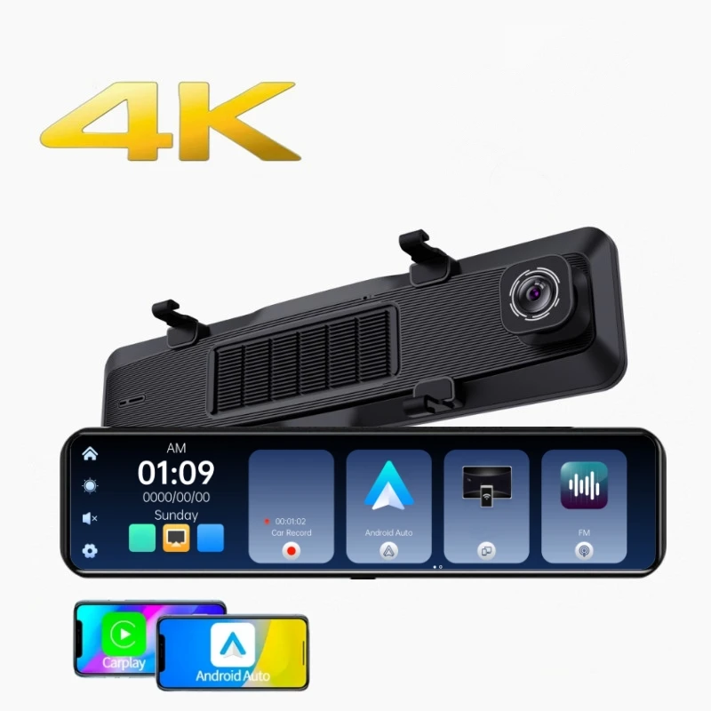 12 Inch 4K+1080P rearview mirror Car DVR Carplay Android Auto WIFI GPS dual Dash Cam front and rear 4K for Car Auto Recorder