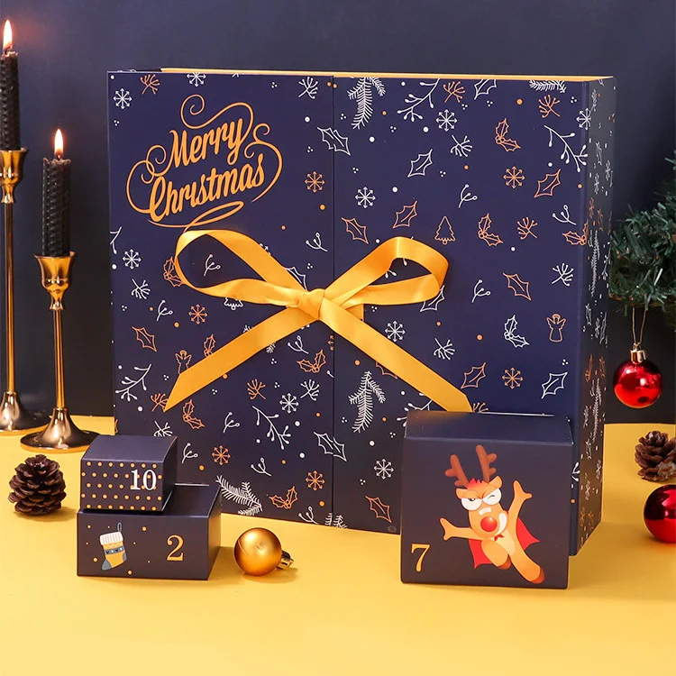 Elegant foldable chocolate candy package empty cardboard gift box with ribbon for Christmas