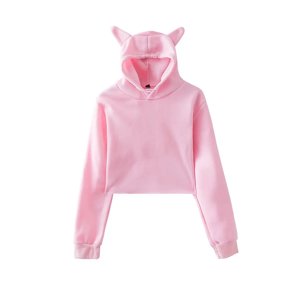 Summer outfits women custom cropped pullover hoodie crop top thin cotton cat hoodie for logo