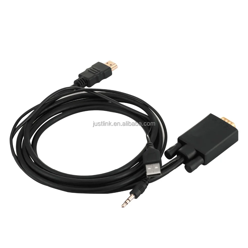 Высокое качество мужчина VGA к HDMI Мужской + USB зарядка мощность с аудио кабель адаптер конвертер 1,8 м черный с позолоченными