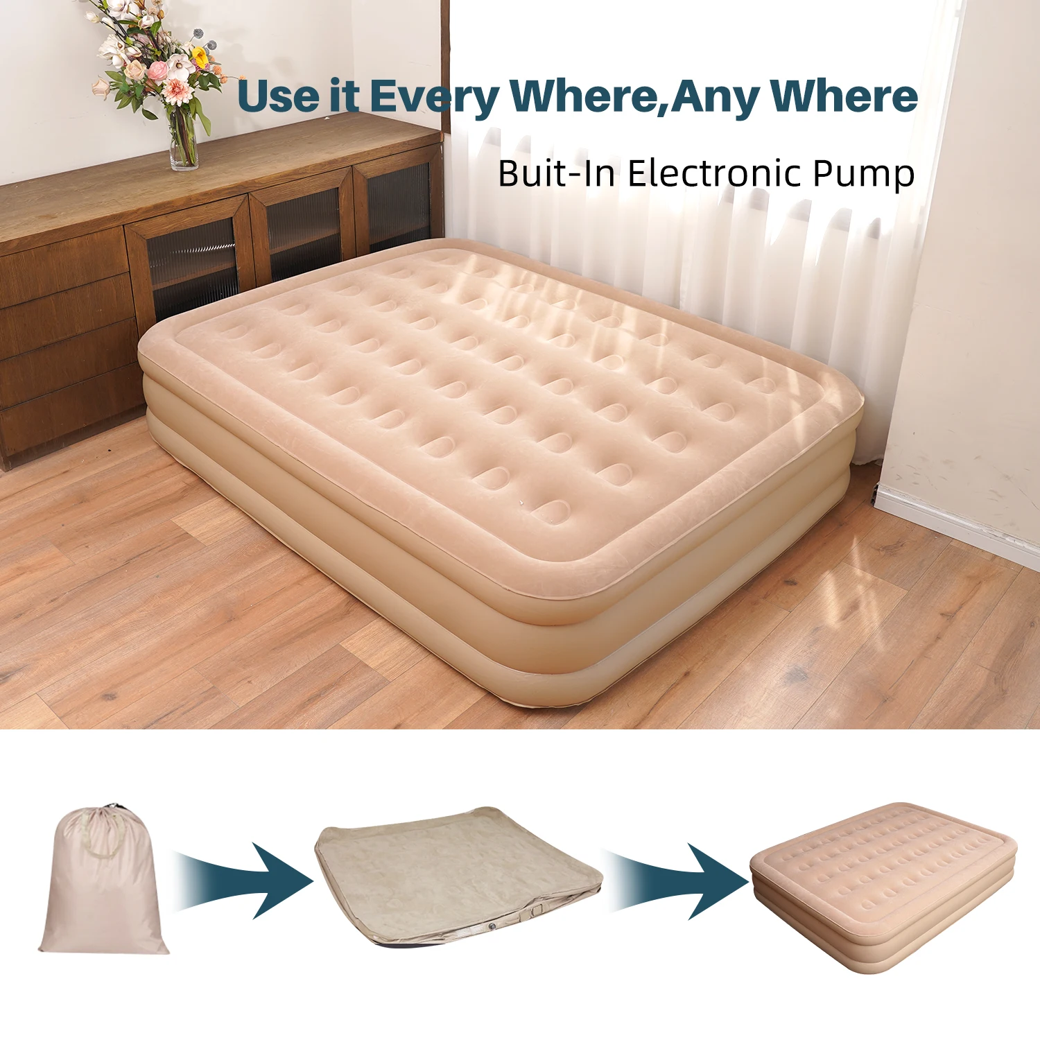 Creamy air mattress Collapsible air mattress is a must-have for the family First choice for camping Easy to store