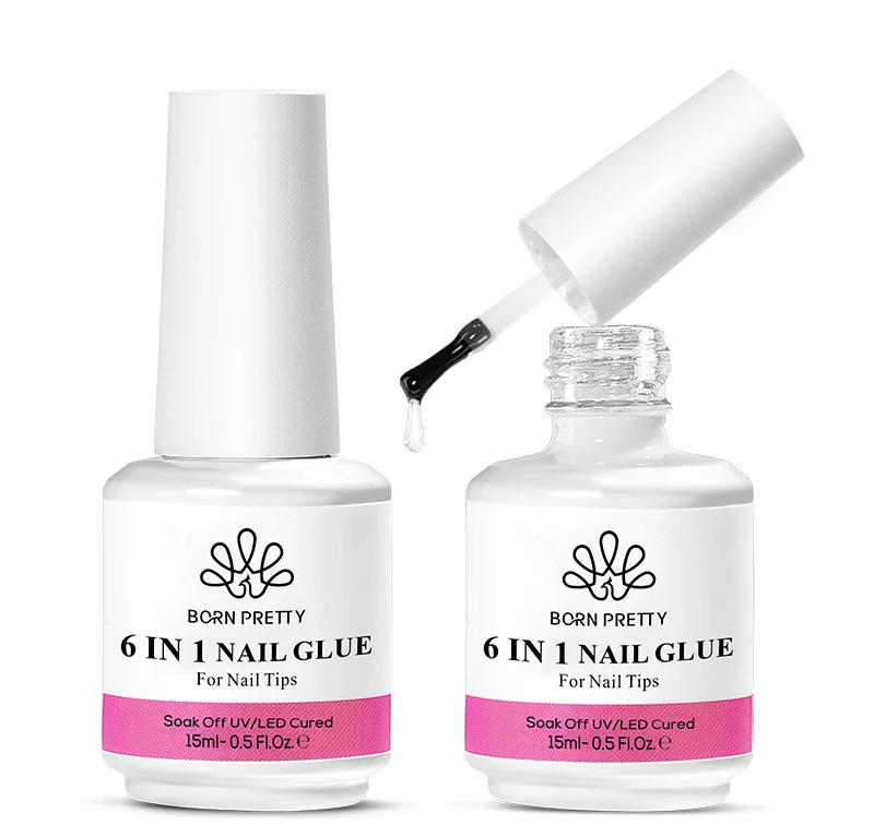 BORN PRETTY 6 IN 1 15ml Multifunction  Nail Tips Glue Gel Polish Transparent Soak off Base Gel Top Coat Extension Nail Gel