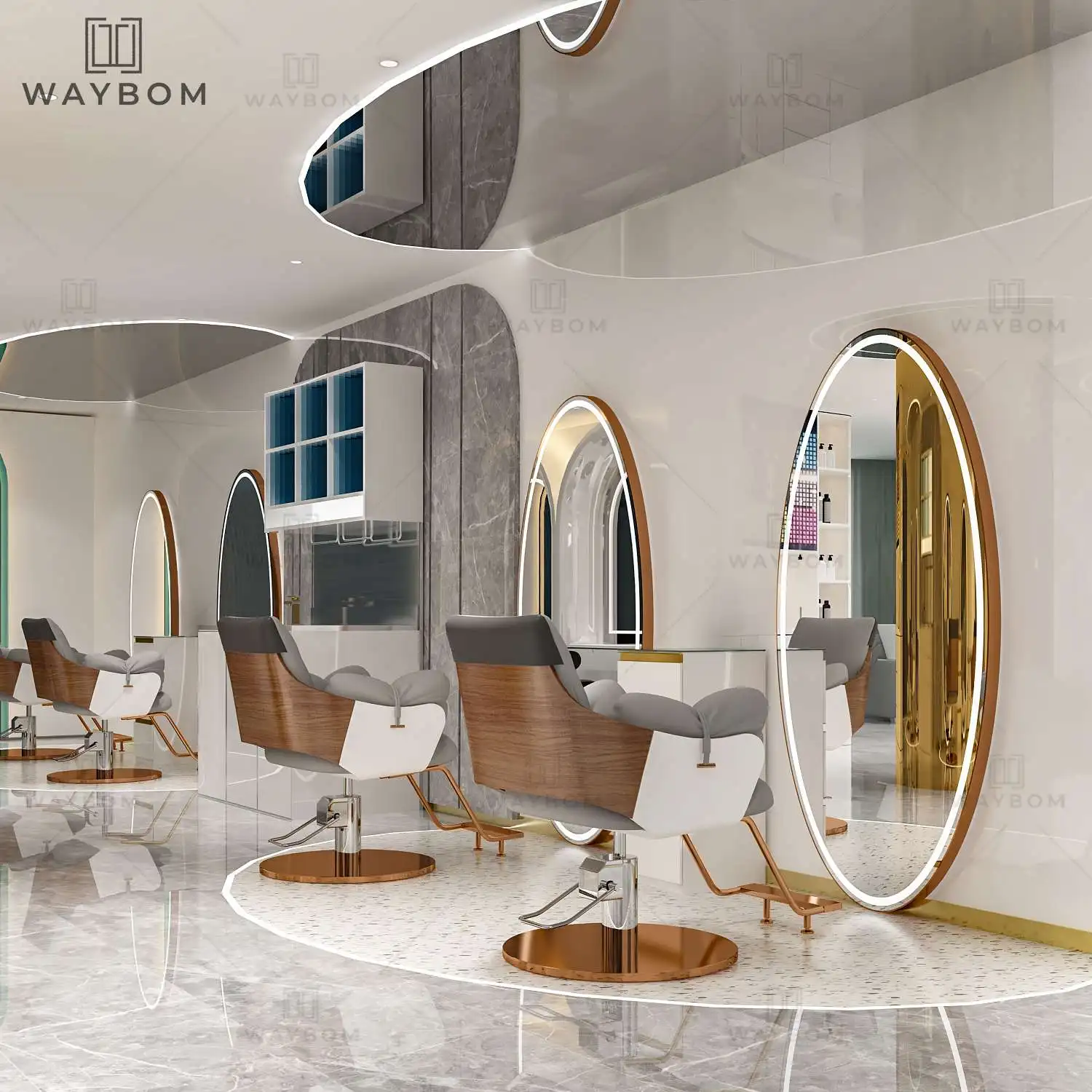 salon round gold trim mirrors with lighting beauty salon furniture station salon station with mirror led hairdressing