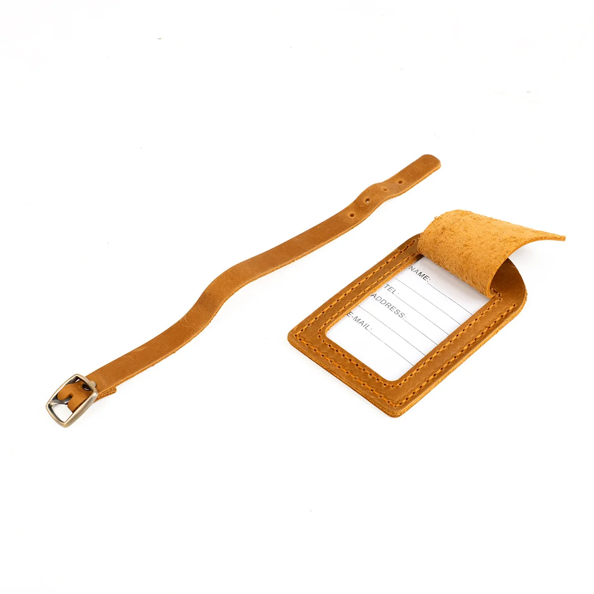 Bulk customized Embossed Logo luggage tags leather Vintage Crazy Horse Genuine Leather Luggage Tag Travel Tag