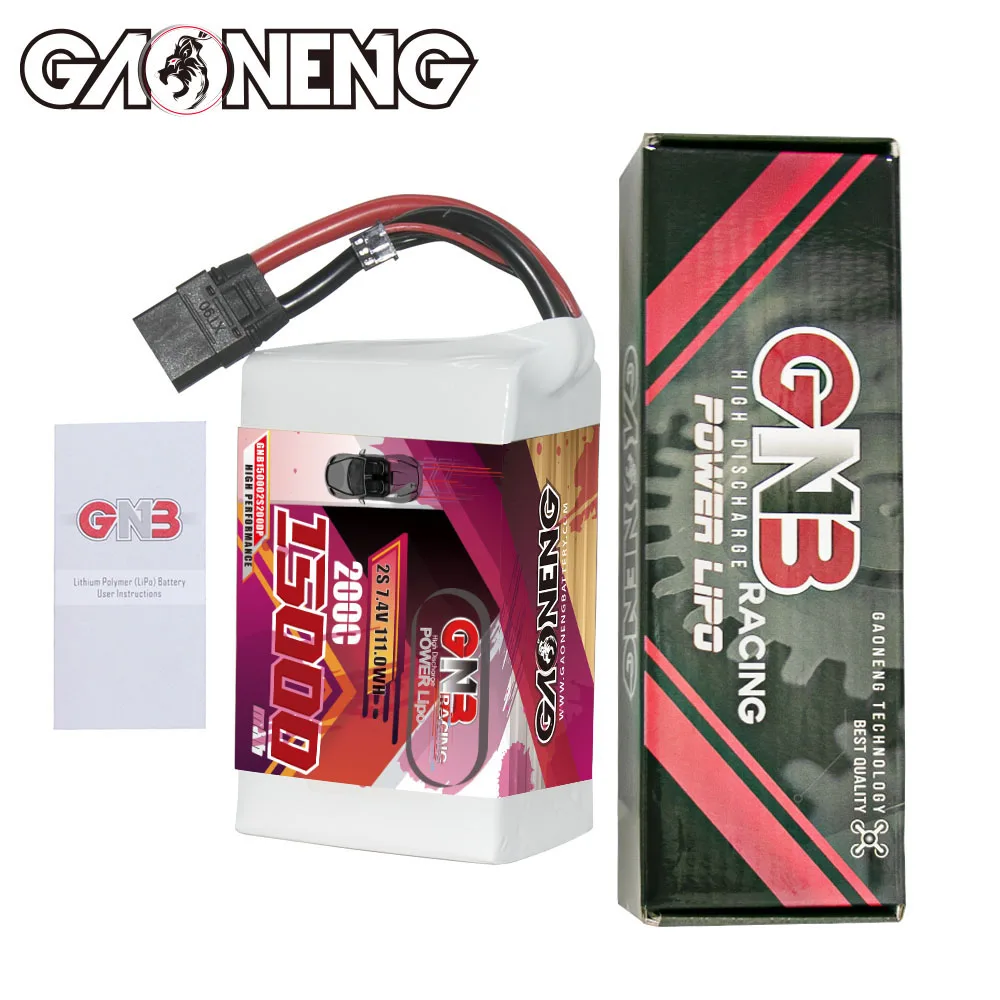 GNB GAONENG 1500mAh 15AH 2S 7.4V 200C XT90 RC LiPo Battery RC Car Drag Racing Drag Pack Soft Pack High Power Fast Speed