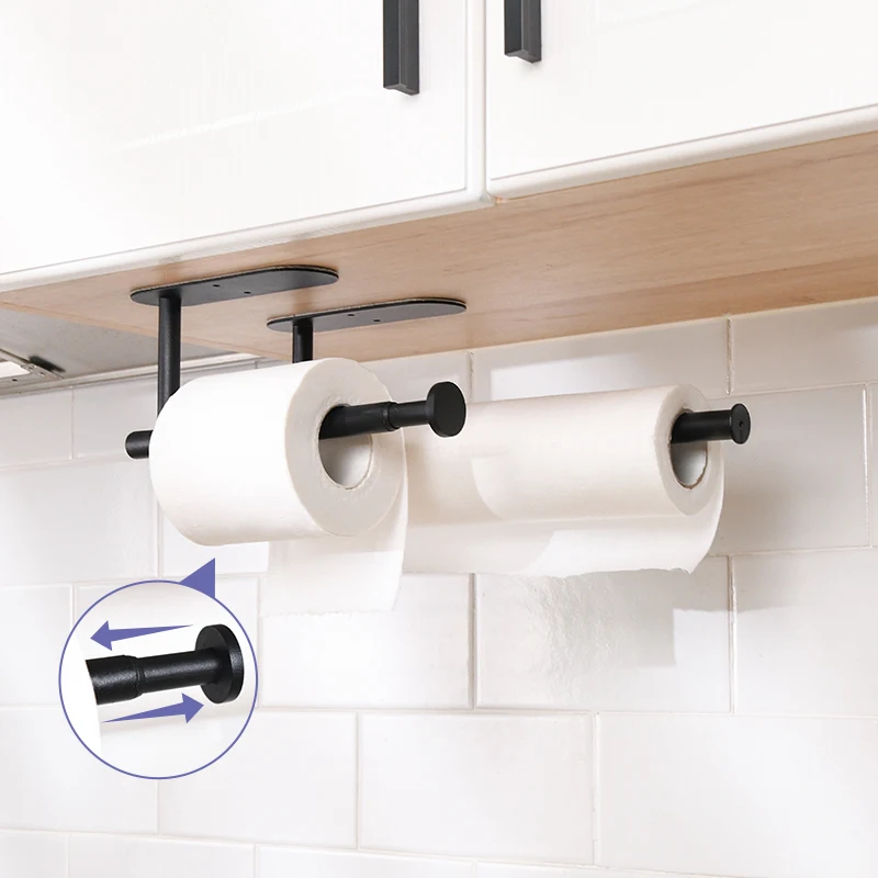 ODM/ OEM Kitchen Metal Black Paper Towel Holder Wall Mounted No Drilling Luxury Paper Roll Holder