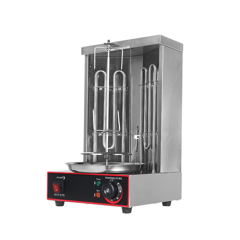 GZKITCHEN Electric Automatic Rotating Shawarma Grill Two Infrared Burners Doner Kebab Machine Stainless Steel BBQ Grill