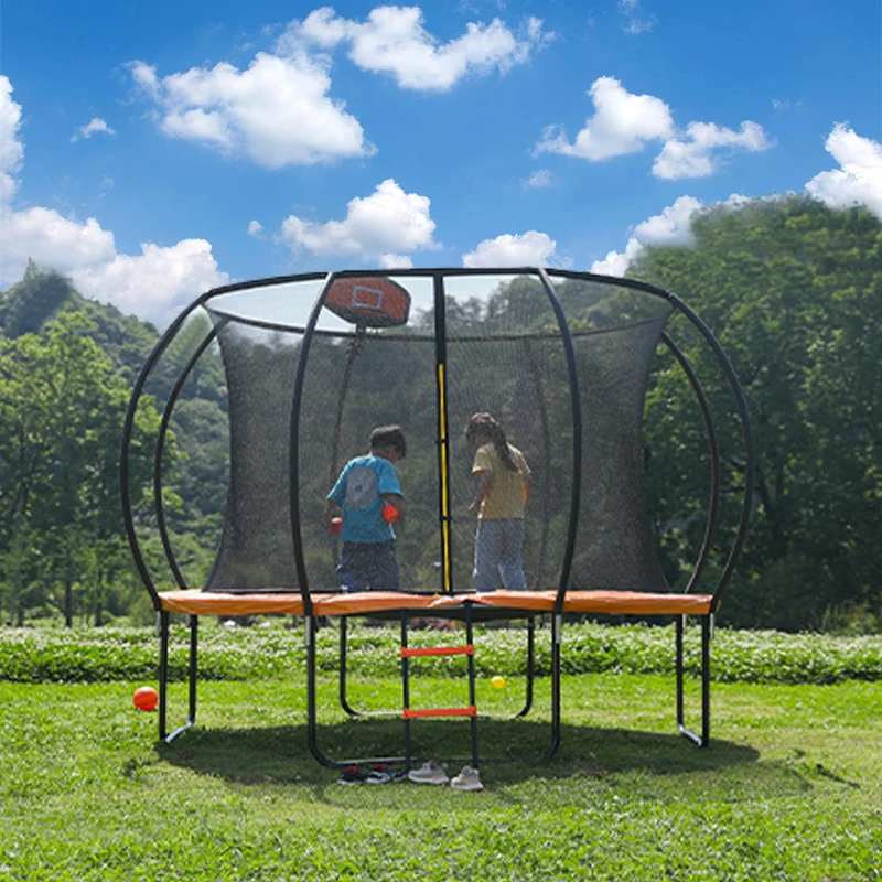 Zoshine Professional 14FT Outdoor Trampoline with Basketball Hoop Unisex Foldable 10FT Steel Frame PVC Nylon for Kids Adults