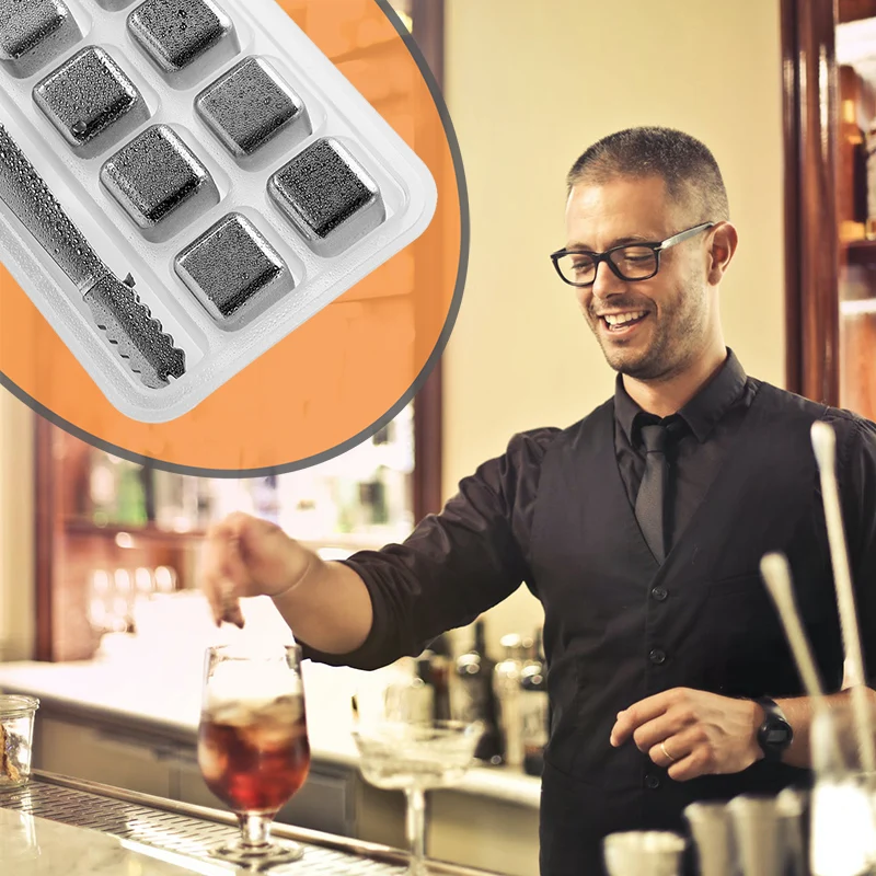 
LOGO Customize Stainless Steel Ice Cubes Reusable Chilling Stones for Whiskey Wine Rock, Keep Your Drink Cold Longer 