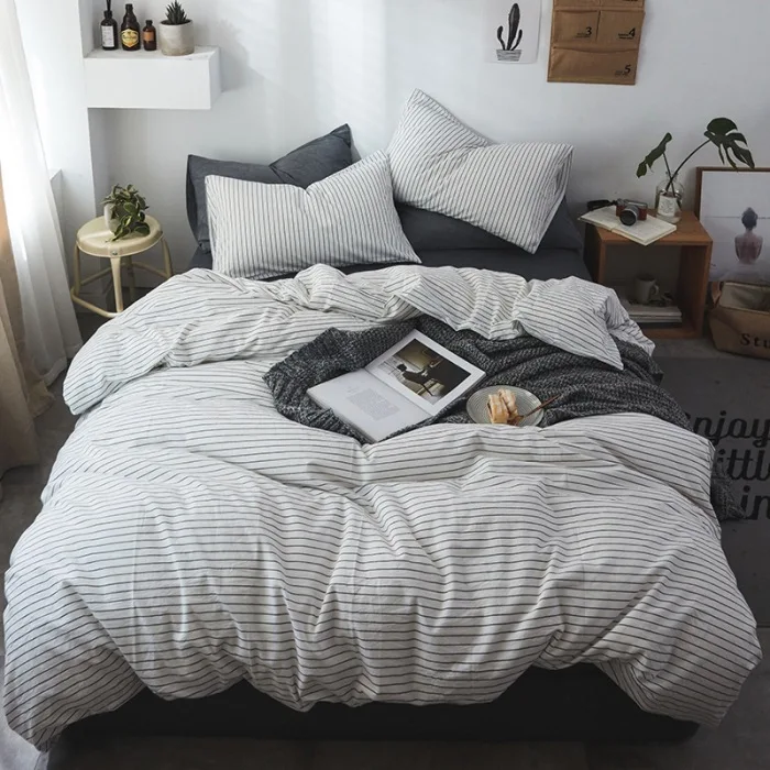 Home textiles bedding set High density yarn dyed king size bed sheet luxury washable cotton bedding set