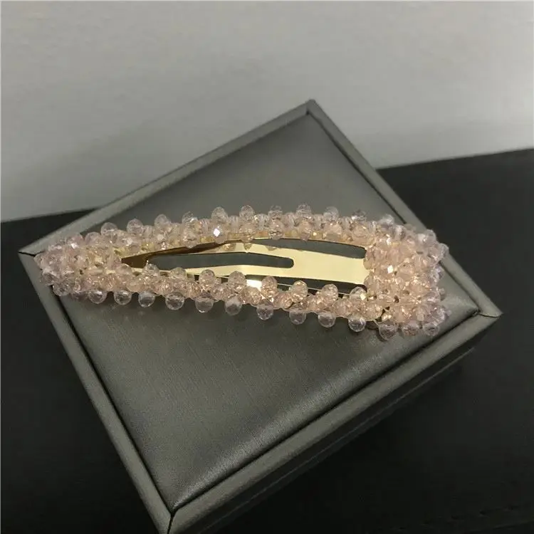 
Women Handmade New Arrived Fashion Hairgrips Crystal Beads DIY French Barrette Pink Girls Hair Clip 
