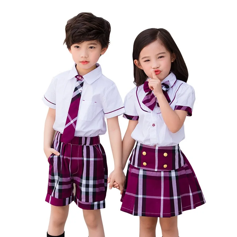 latest styles summer shirt striped pants and dress kids school uniform boy and girl two pieces clothing sets