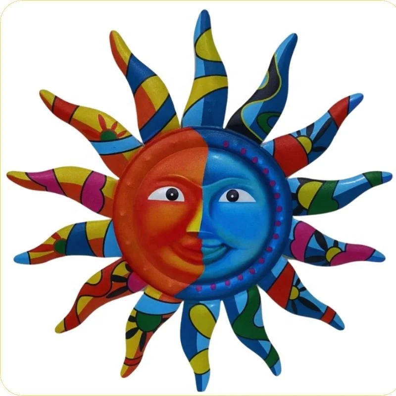 Factory custom wholesale Metal Sun flowers Garden Metal Wall Art Decor Hanging Colorful Sun Face Sc Arulptures