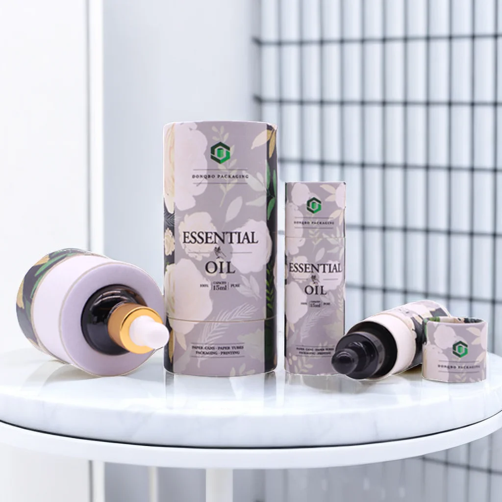 Recyclable 10ml cosmetic perfume oil glass bottle paper tube for packaging cardboard tube metal tin