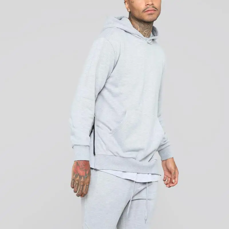 Hi-lo fit mens slim fit tracksuit hood with kangaroo pockets