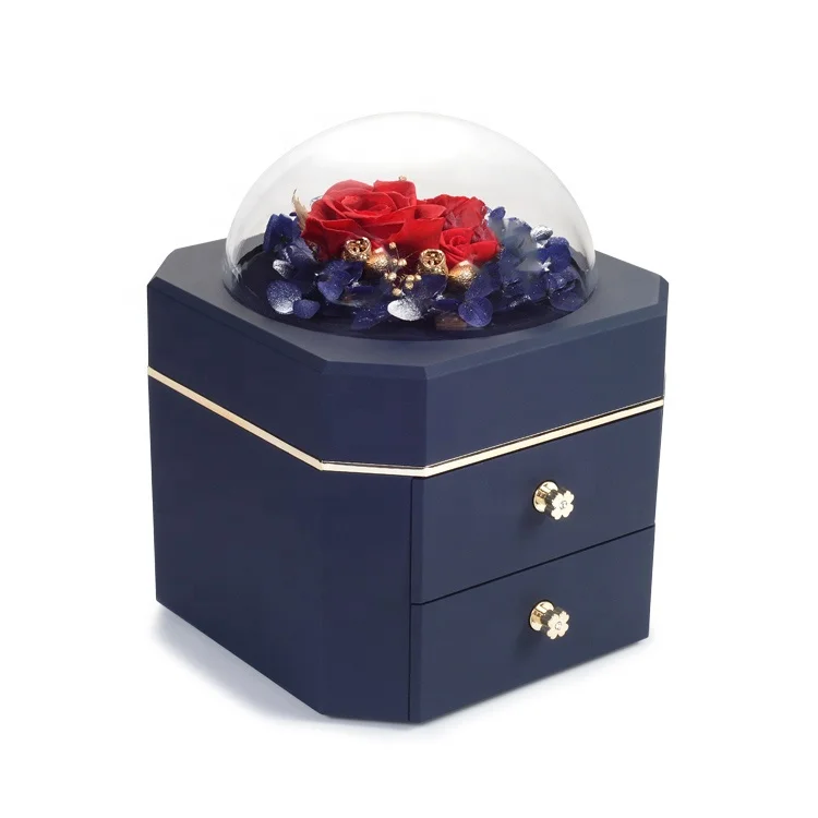 Special custom transparent jewelry cosmetic case gift box with forever flower