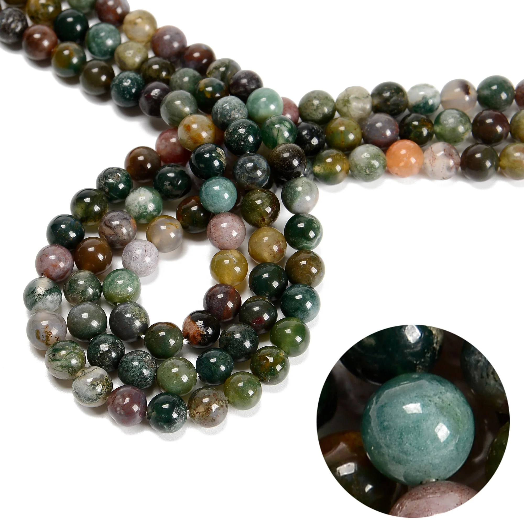 YMJ Hot Sell 4mm 6mm 8mm 10mm 12mm Indian Agate Loose Bead Smooth Round Stone beads for Jewelry Making Bracelet