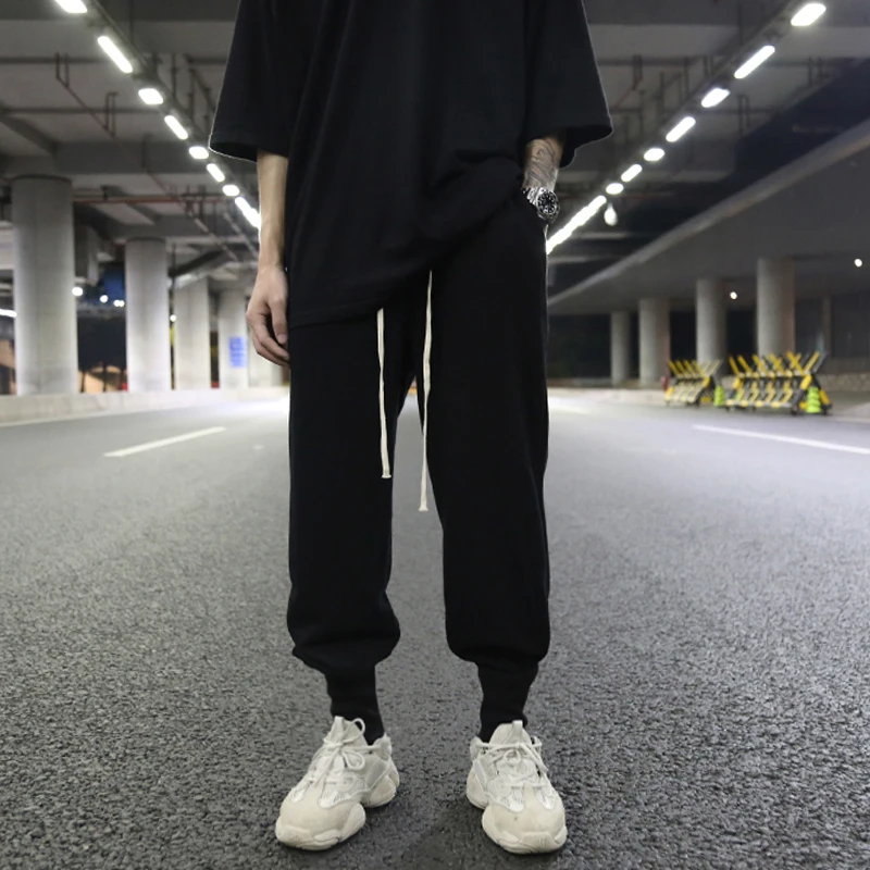 Dark Ro-Style European And American-Style High Street Loose-Fit Terry Cloth Ribbed Beam Leg Pants Ins-Drawstring-Style Casual Co