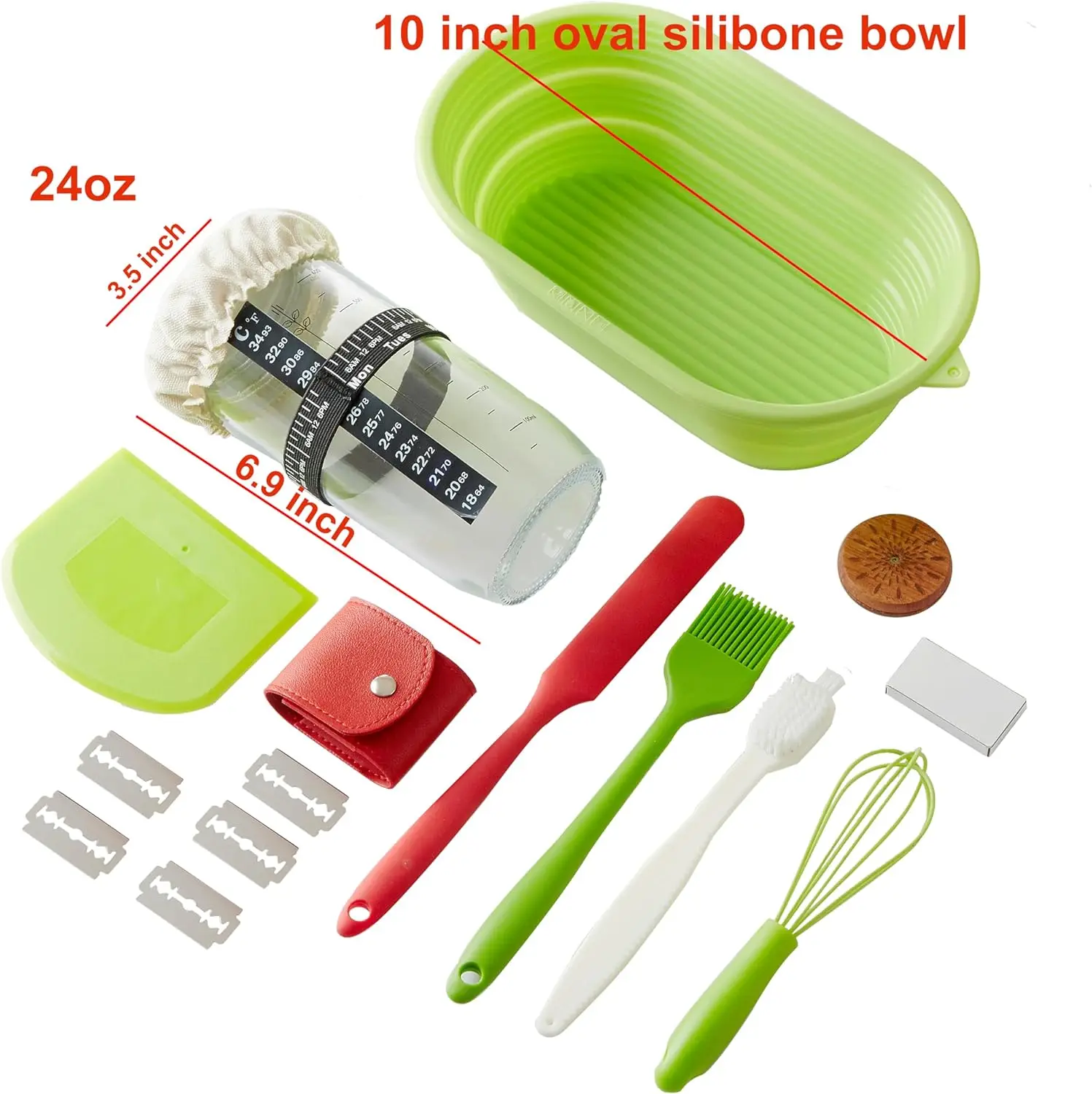 Sourdough Starter set Starter Jars with 10inch Oval Silicone Banneton Proofing Basket Bowl for  Bread Making Baking Fermentation