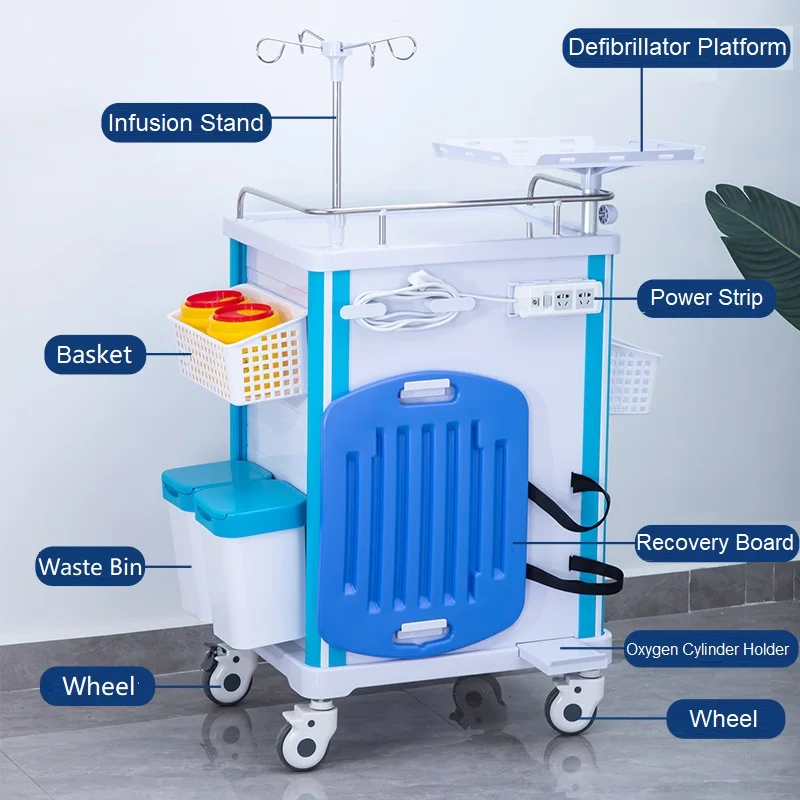 Factory Price Hospital ABS Medical Nursing Cart Emergency Crash Trolley Clinic Transfusion Trolley for Hospital