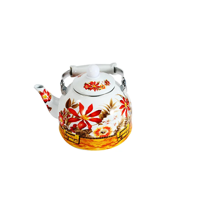 1.5L / 2L /2.5L China funny forest cast iron enamel coated  flower tea kettle with  ceramic handle
