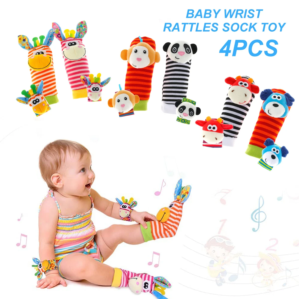 Wholesale Newborn Infant Gift Baby Early Educational Soft Plush Stuffed Animals Sensory Babi Wrist Foot Finder Rattle Socks Toys