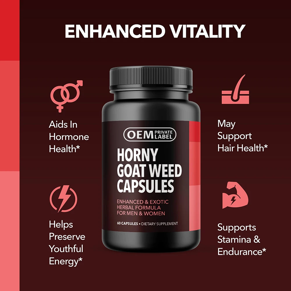 OEM Support Energy Muscle Horny Goat Weed Powder with Maca Organic Strong Man Powder High Potency Horny Goat Weed Capsules