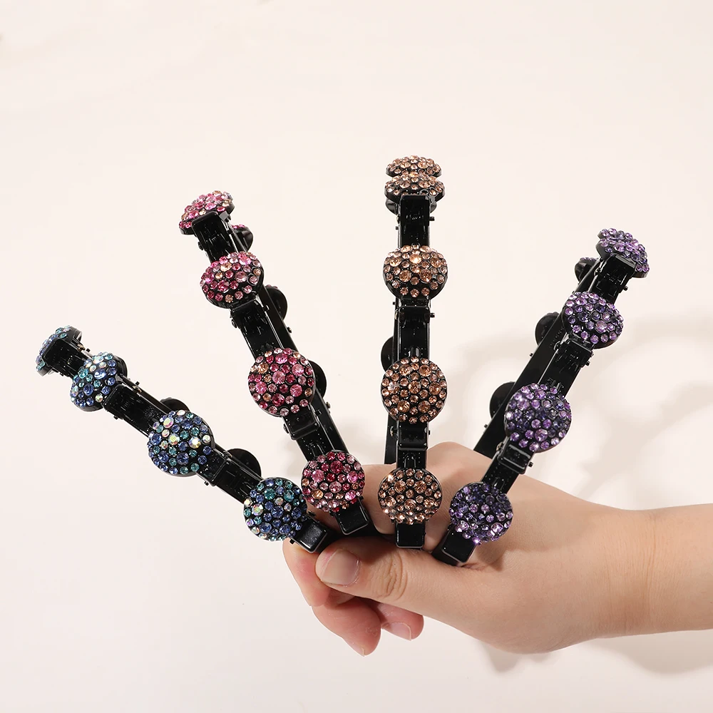 Crystal Hair Band Women Hairpin Double Layer Twist Plait Headband with Clips Hollow Woven Headband Hair Accessories