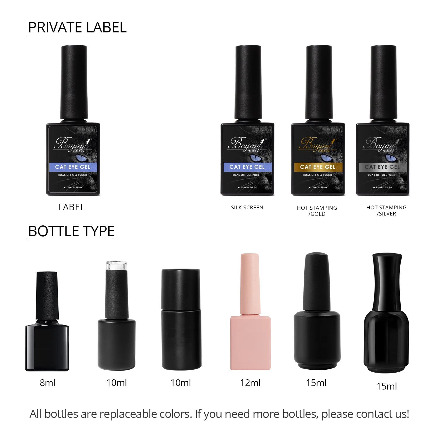 Boyan custom logo very good 15ml long lasting shinny cat eye uv nail gel polish with magnets