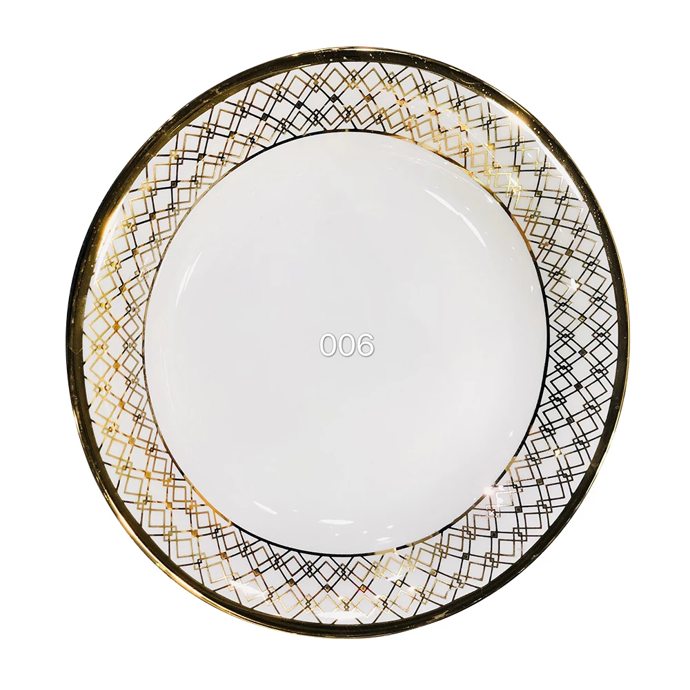 Customized Wholesale White Decorative Gold Rim Moroccan Bone China Charger Dinner Plates Set For Kitchen Cake Dessert Fruit