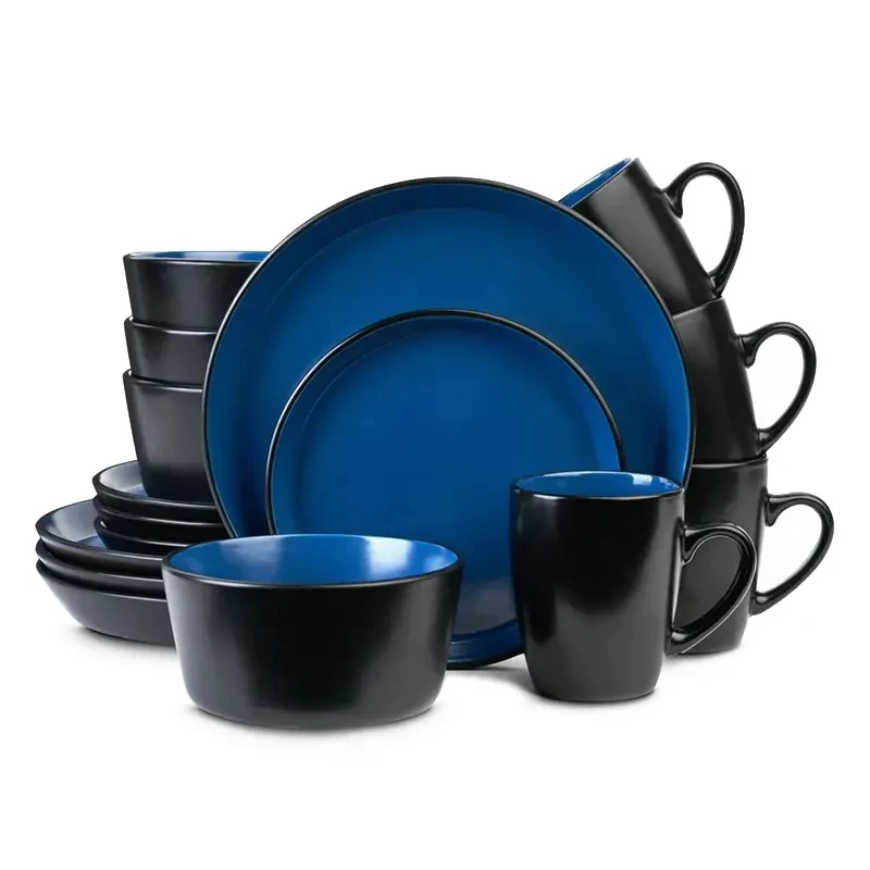 Hot Selling European and American Market Ceramic Tableware 16 Pieces Stoneware Matte Glazed Ceramic Tableware Set