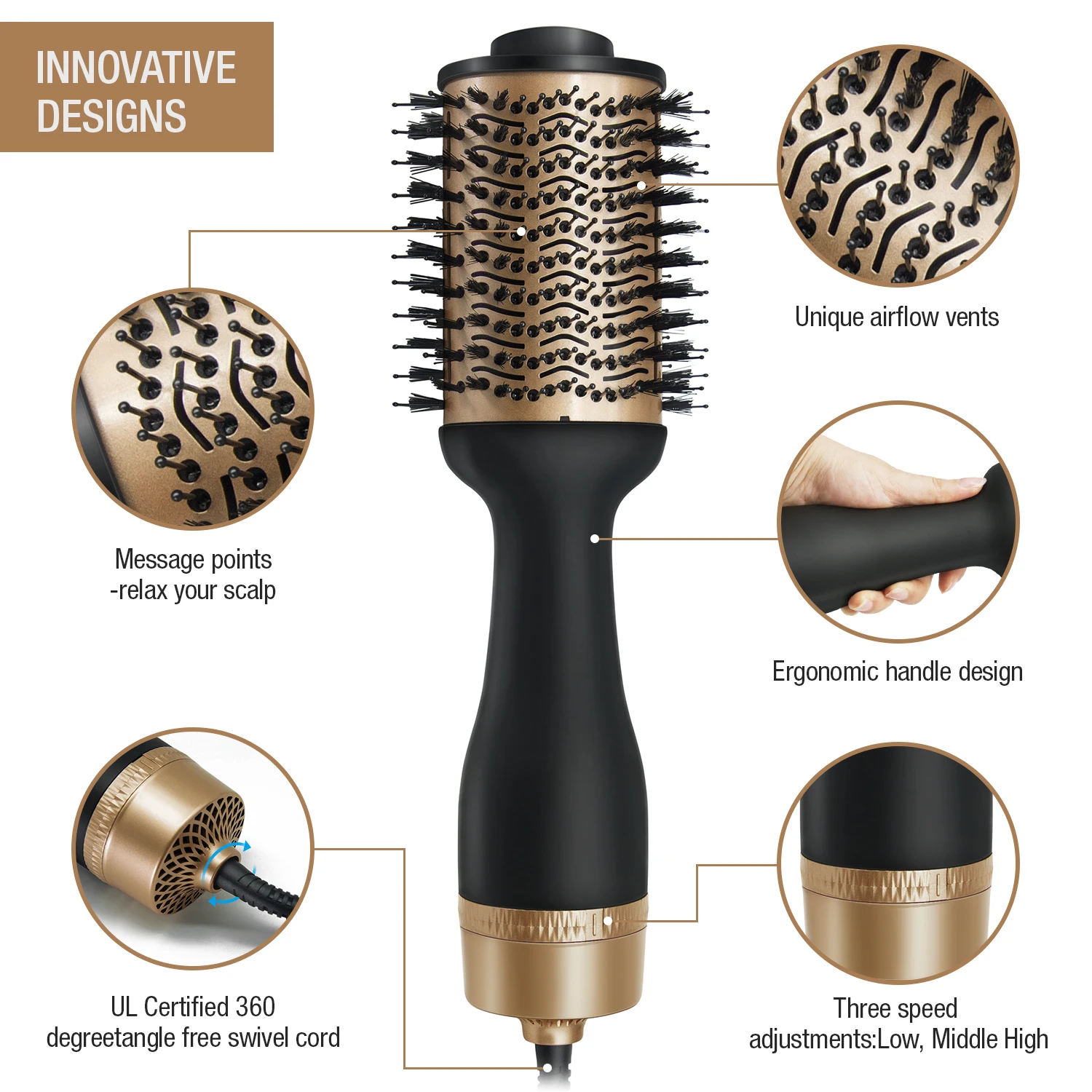 Professional 1000w Hot Air Dryer Brush Ionic Hair Straightener Blower Comb Hot Air Brush